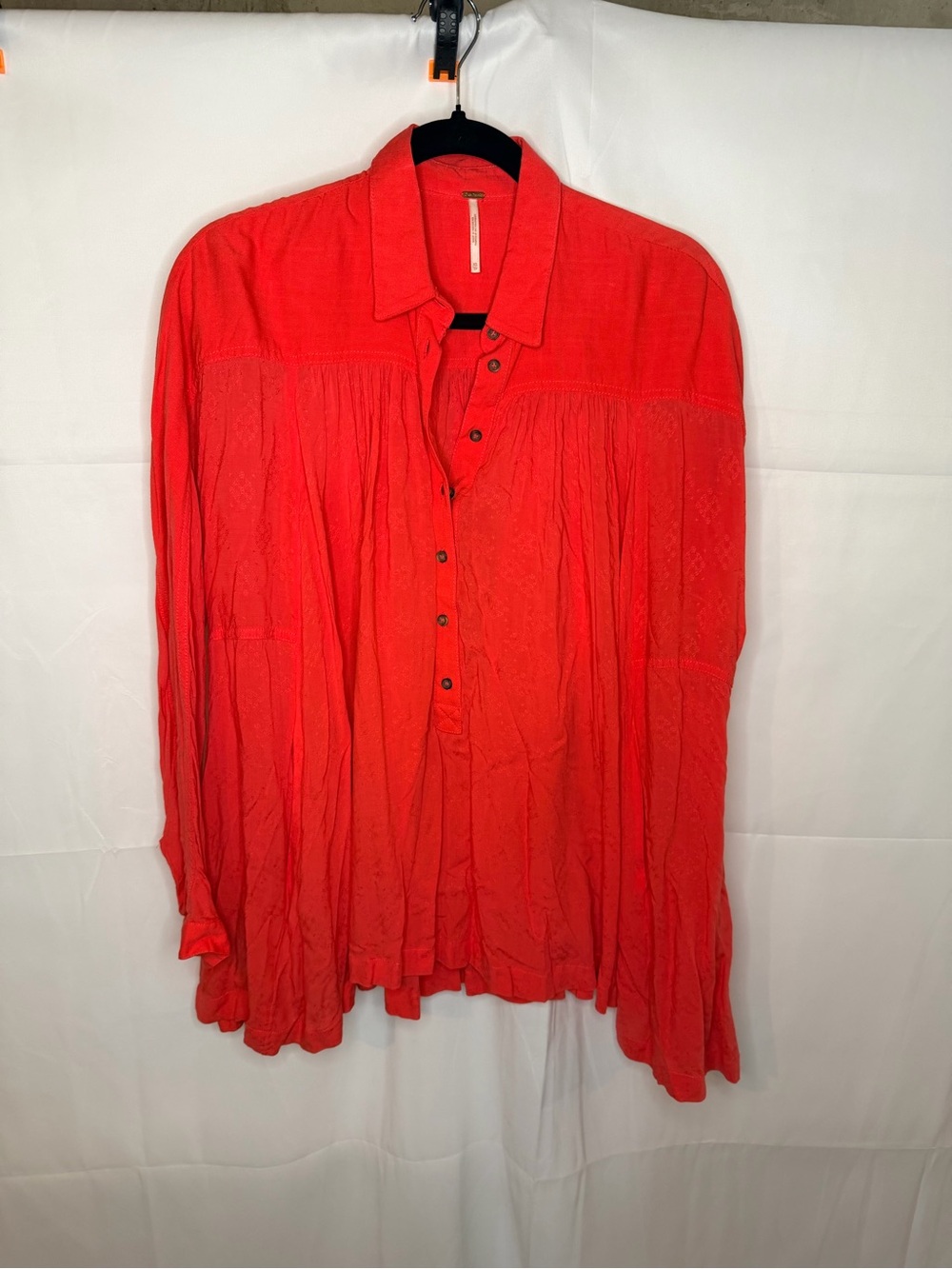 Free People Button-Front Coral Red Peasant Shirt